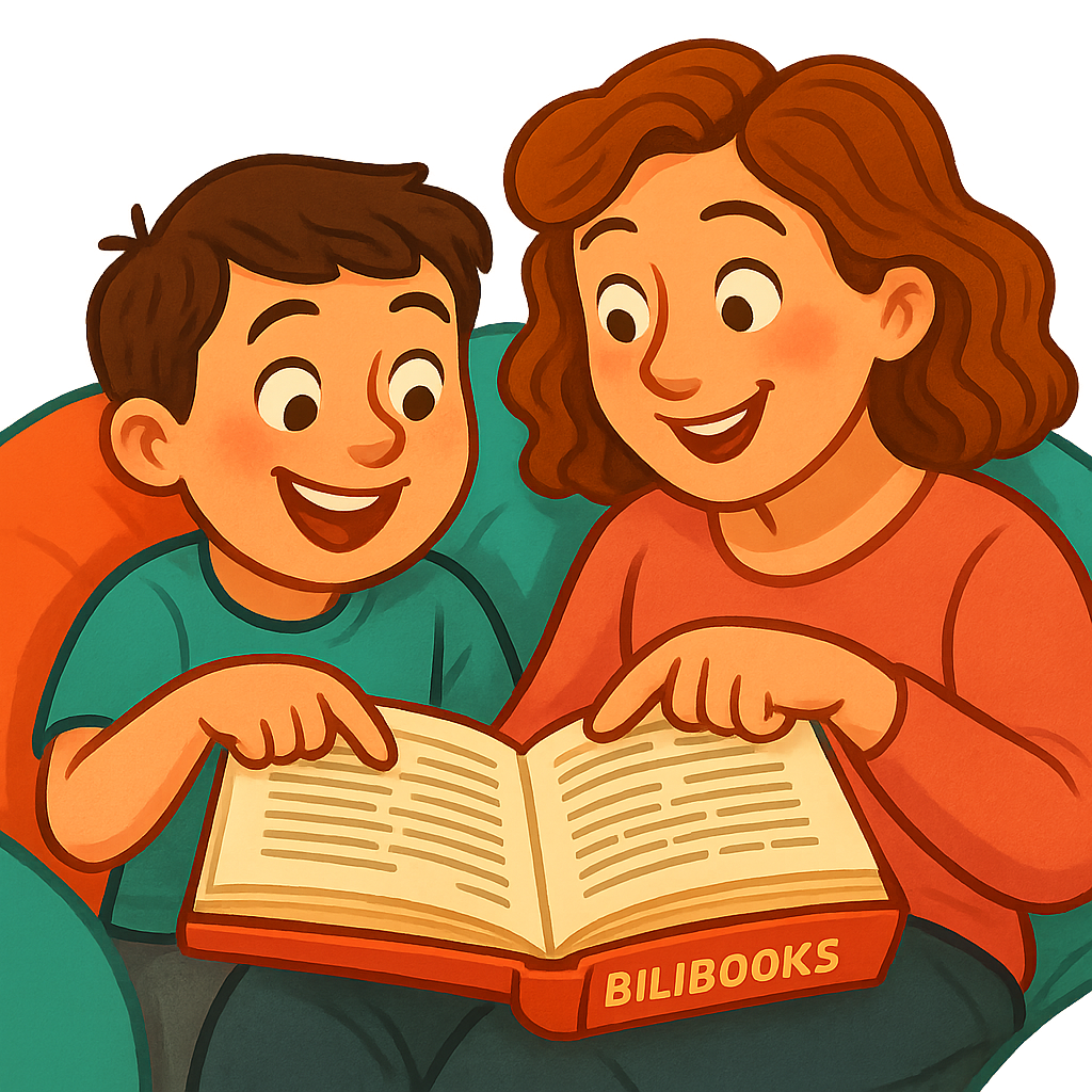 Parent and child reading a BiliBooks dual-language book together