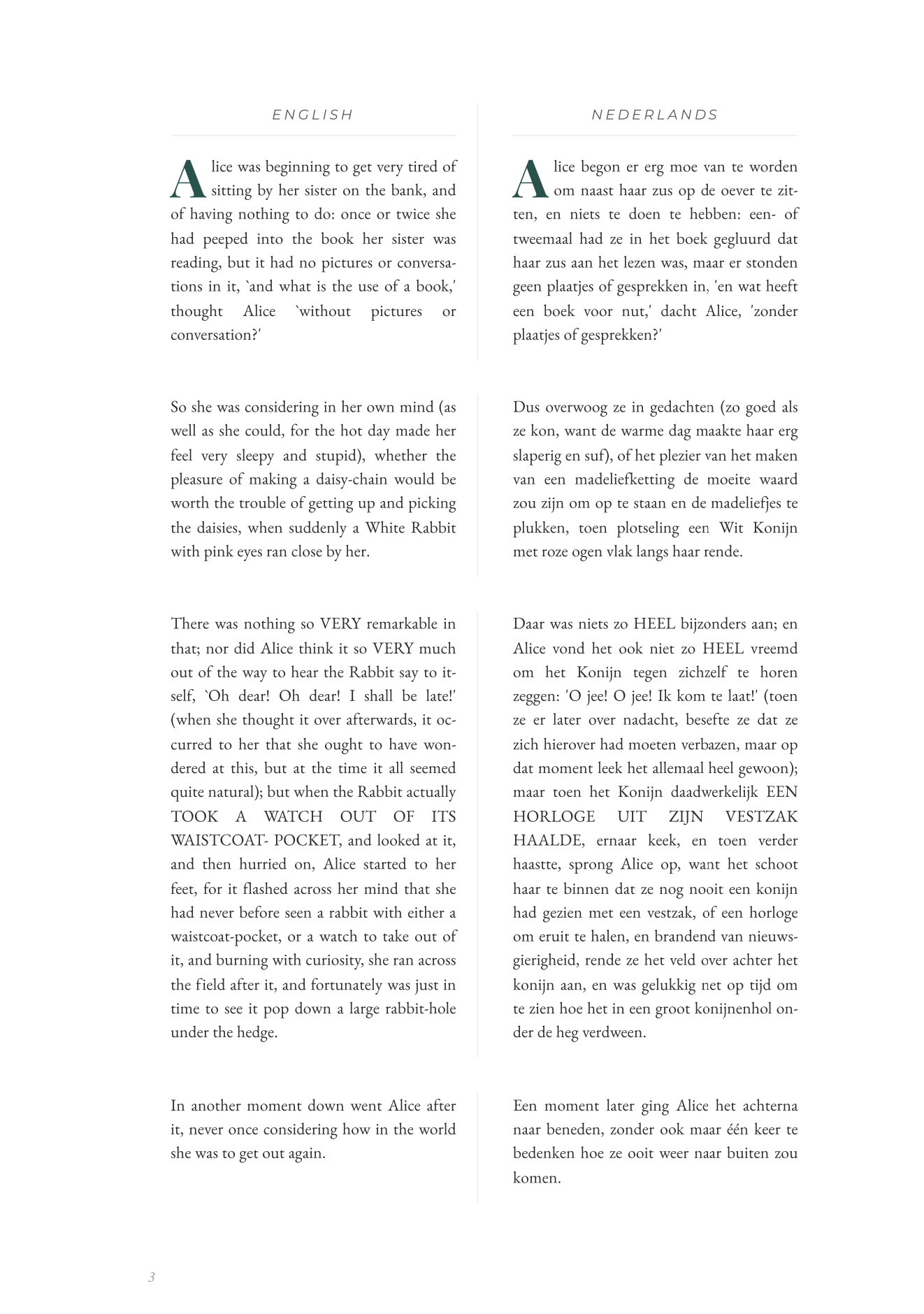 Preview of Alice in Wonderland dual-language sample pages